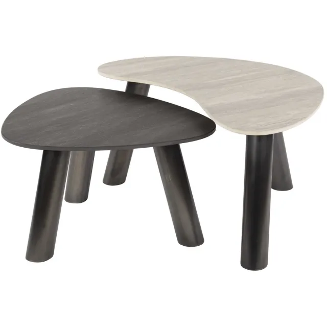 G***-M Giga Meubel Salontafel Twin - Organisch Zwart/Grijs Travertin - Set van 2