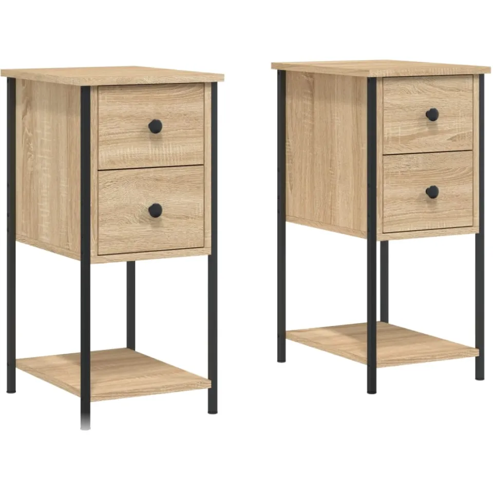 vidaXL Nachtkastjes 2 st 32x42x70 cm bewerkt hout sonoma eikenkleurig Bruin