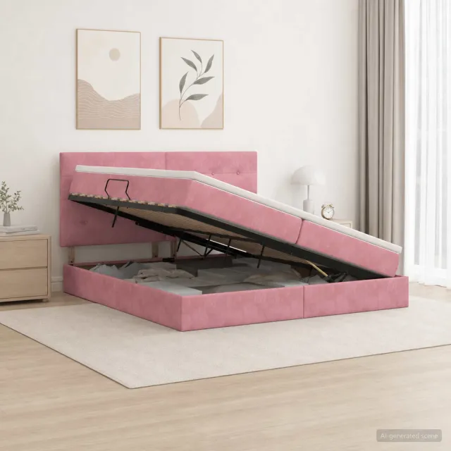 vidaXL Opslag bed met matras met hoofdeinde Roze 200 x 200 cm Fluweel