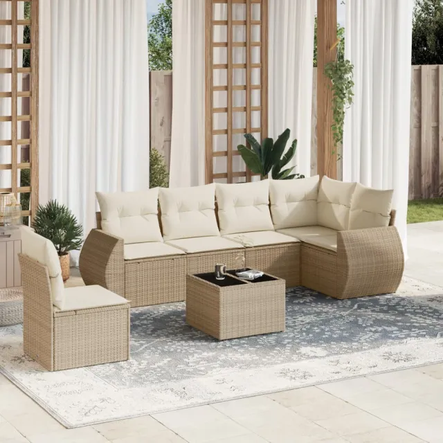 vidaXL 7-delige Loungeset met kussens poly rattan beige, foto 2