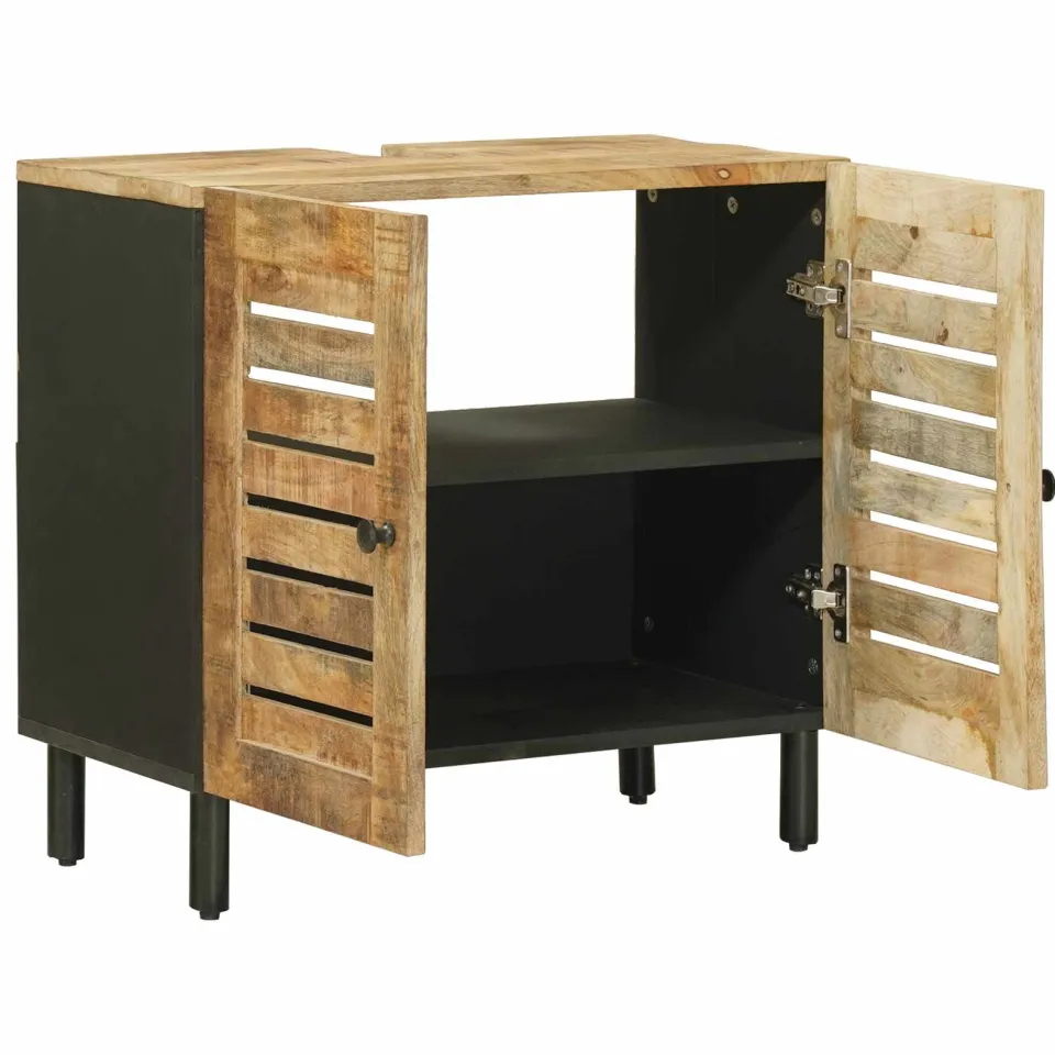 vidaXL Wastafelkast Bruin en zwart 62 x 33 x 58 cm Massief Mango Hout