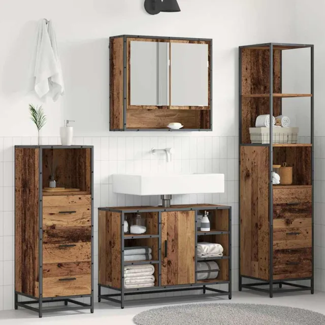 vidaXL Badkamermeubelset 4 st Oud Hout 80 x 33 x 60 cm Bewerkt hout bruin, foto 2