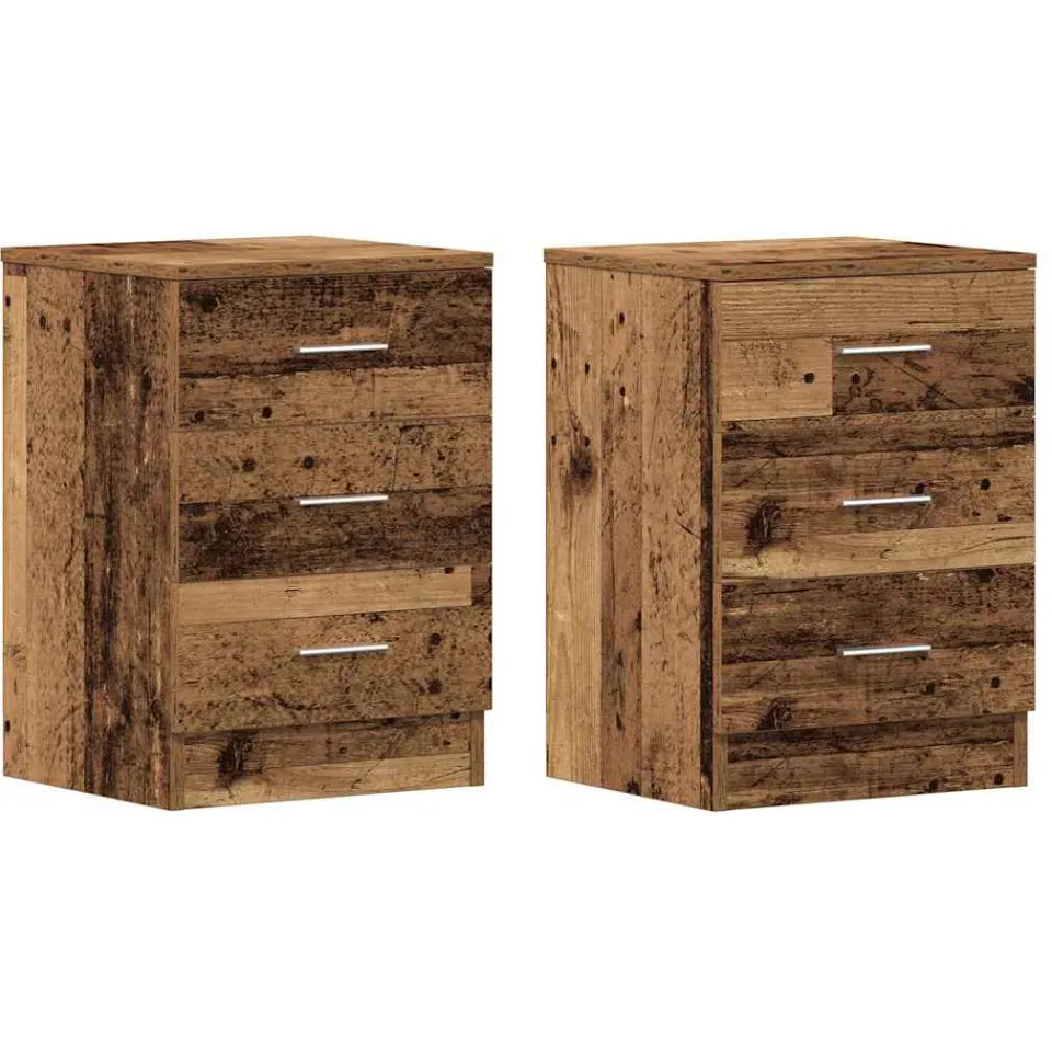 vidaXL Nachtkastjes 2 st 38x35x55 cm bewerkt hout oud houtkleurig bruin, foto 3
