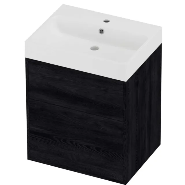 Proline Podium Badmeubelset Polystone Loft 1 Kraangat Voor Grepen 60x46x75 cm Mat White Black Oak Eiken
