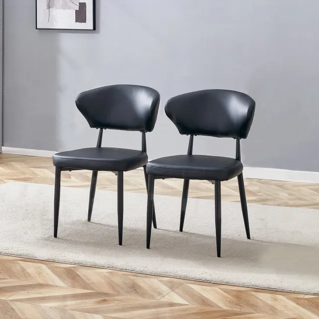 Clruro Eetkamerstoelen - 4er Set - Zwarte PU Leder Stoelen met Metaalframe - Brede Zitting Comfort - PU Leder - Zwart