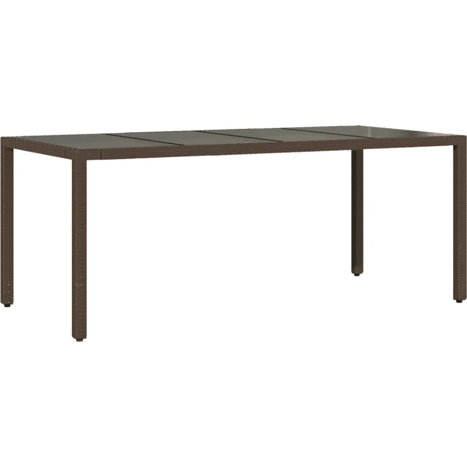 vidaXL Tuintafel met glazen blad 190x90x75 cm poly rattan bruin