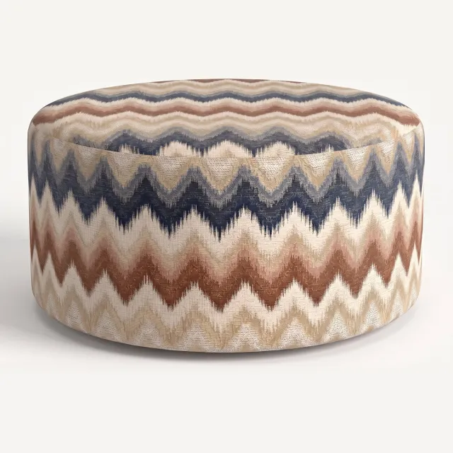 Mörgenn Poef Zigzag Terra Blue - Ronde Poef en Voetenbank - Chevron Geweven - 70x70x40 cm Zizag Terra Blue