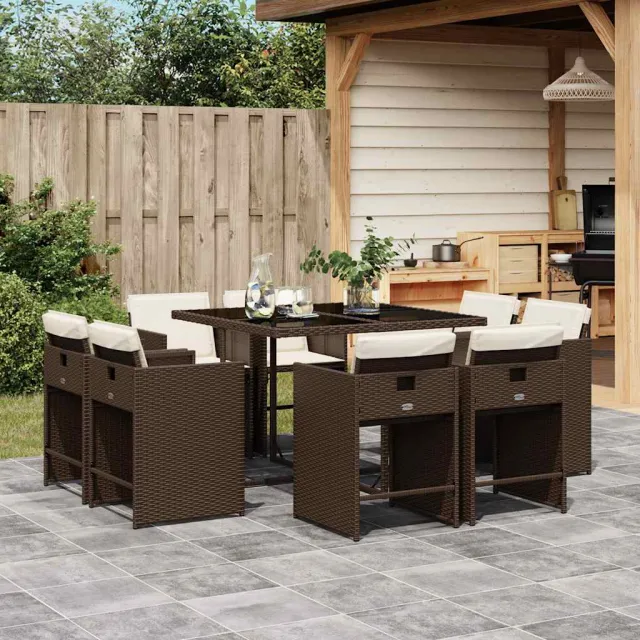 vidaXL 9-delige Tuinset met kussens poly rattan bruin, foto 2