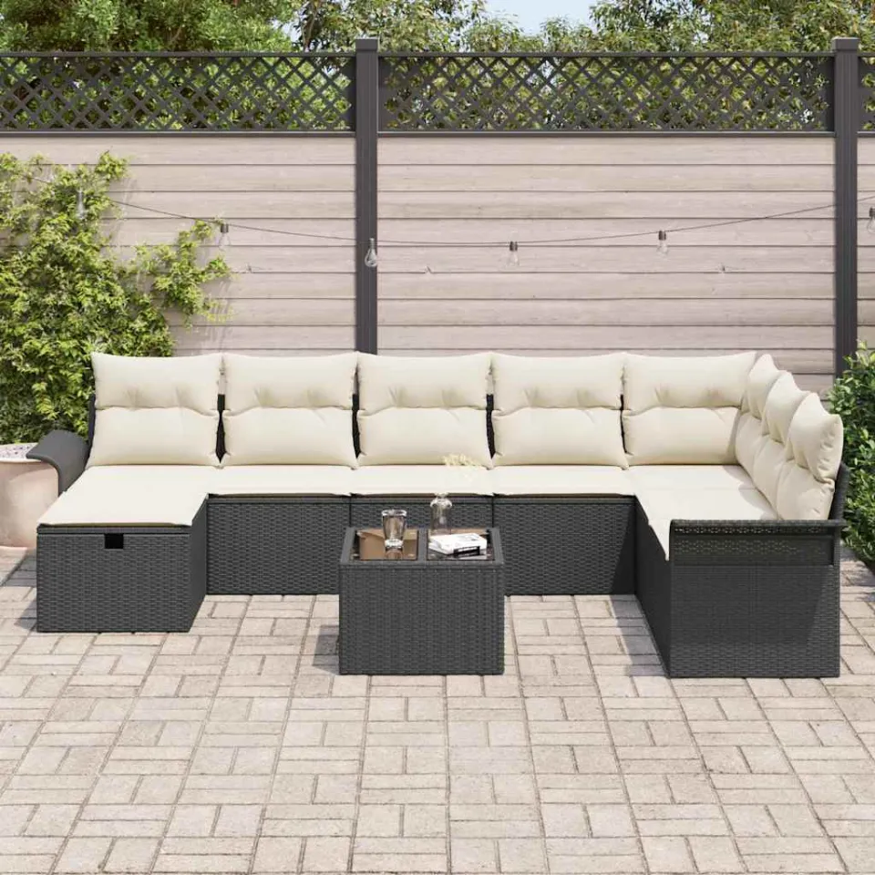 vidaXL Tuin Sofa Set 9 st Poly riet bruin, foto 3