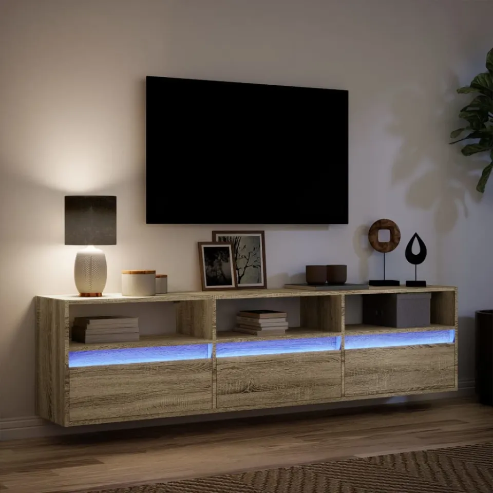 vidaXL Tv-wandmeubel met LED-verlichting 180x31x45 cm sonoma eiken, foto 4