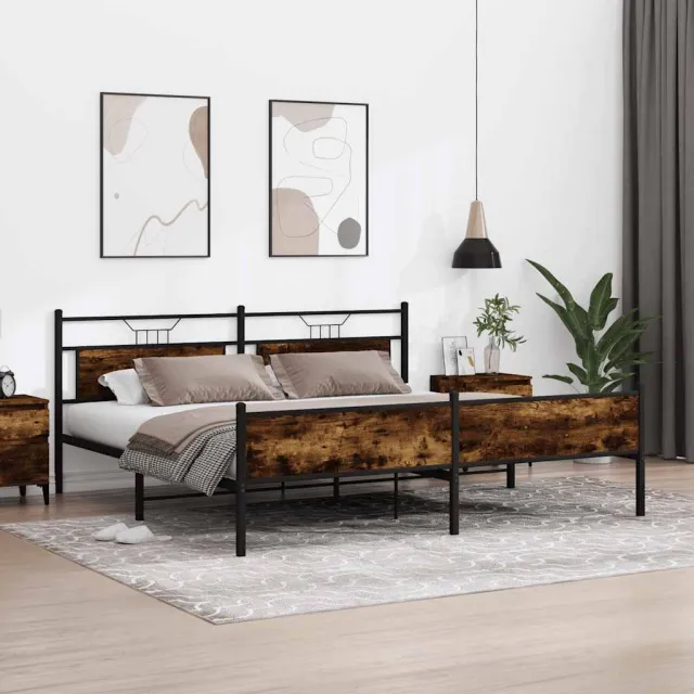 vidaXL Bedframe zonder matras metaal gerookt eikenkleurig 200x200 cm Bruin