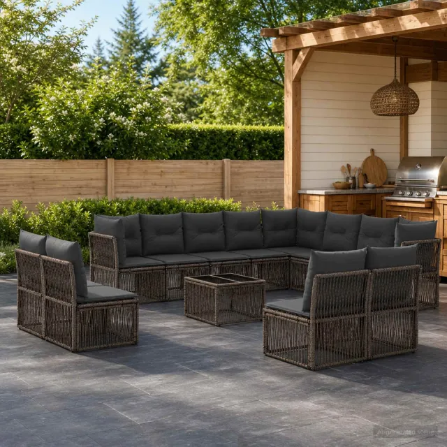 vidaXL Tuinbankenset 13 st 12-zits Grijs poly rattan, foto 2