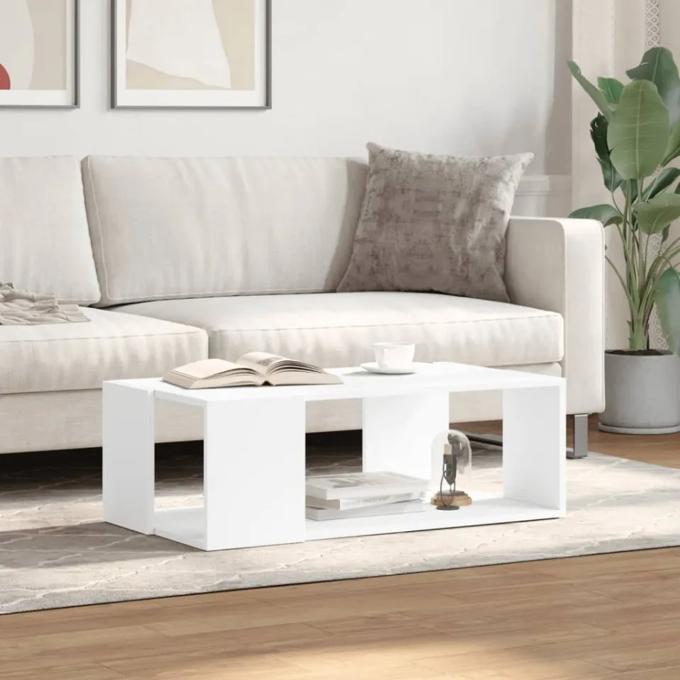 vidaXL Salontafel 89,5x48x30 cm bewerkt hout wit, foto 2