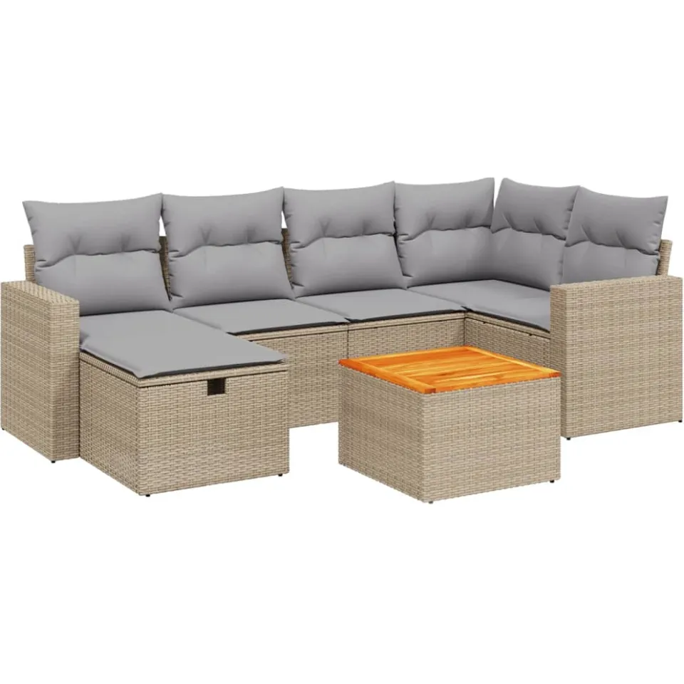 vidaXL 7-delige Loungeset met kussens poly rattan gemengd beige, foto 3
