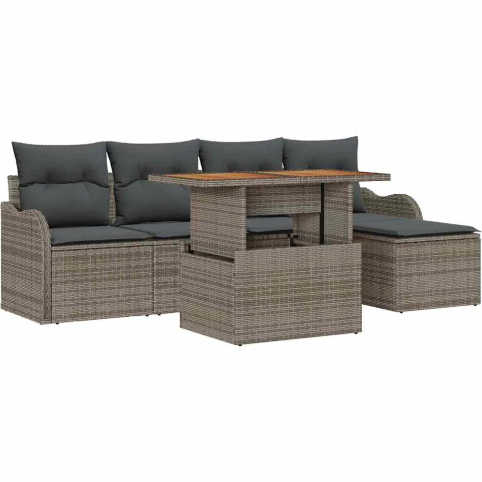 vidaXL Tuin Sofa Set 6 st Grijs Poly riet