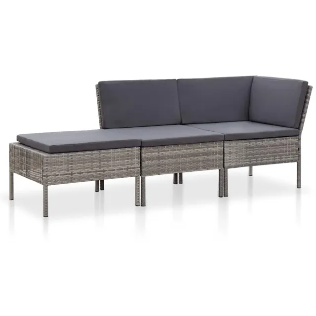 vidaXL 3-delige Loungeset met kussens poly rattan grijs, foto 2