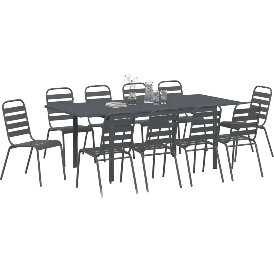 vidaXL Tuin eettafelset 11 st Antraciet Poedercoating staal Anthraciet