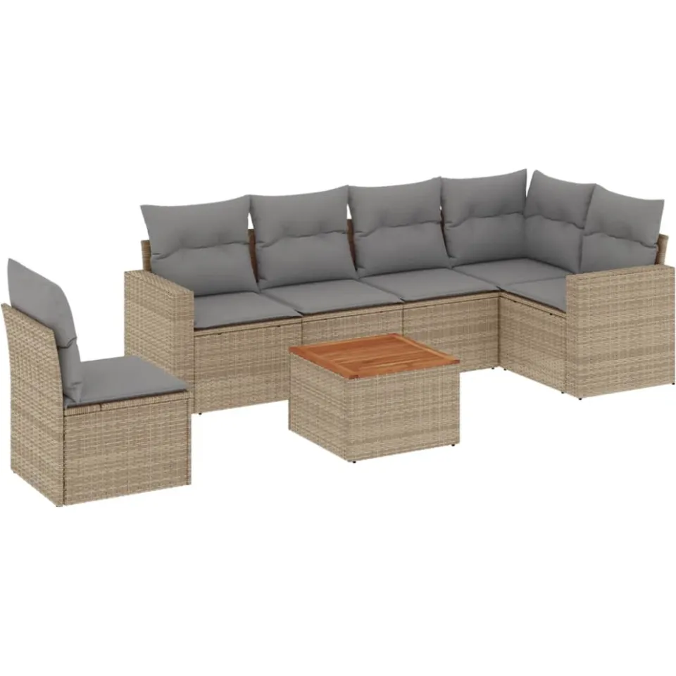 vidaXL 7-delige Loungeset met kussens poly rattan beige, foto 3