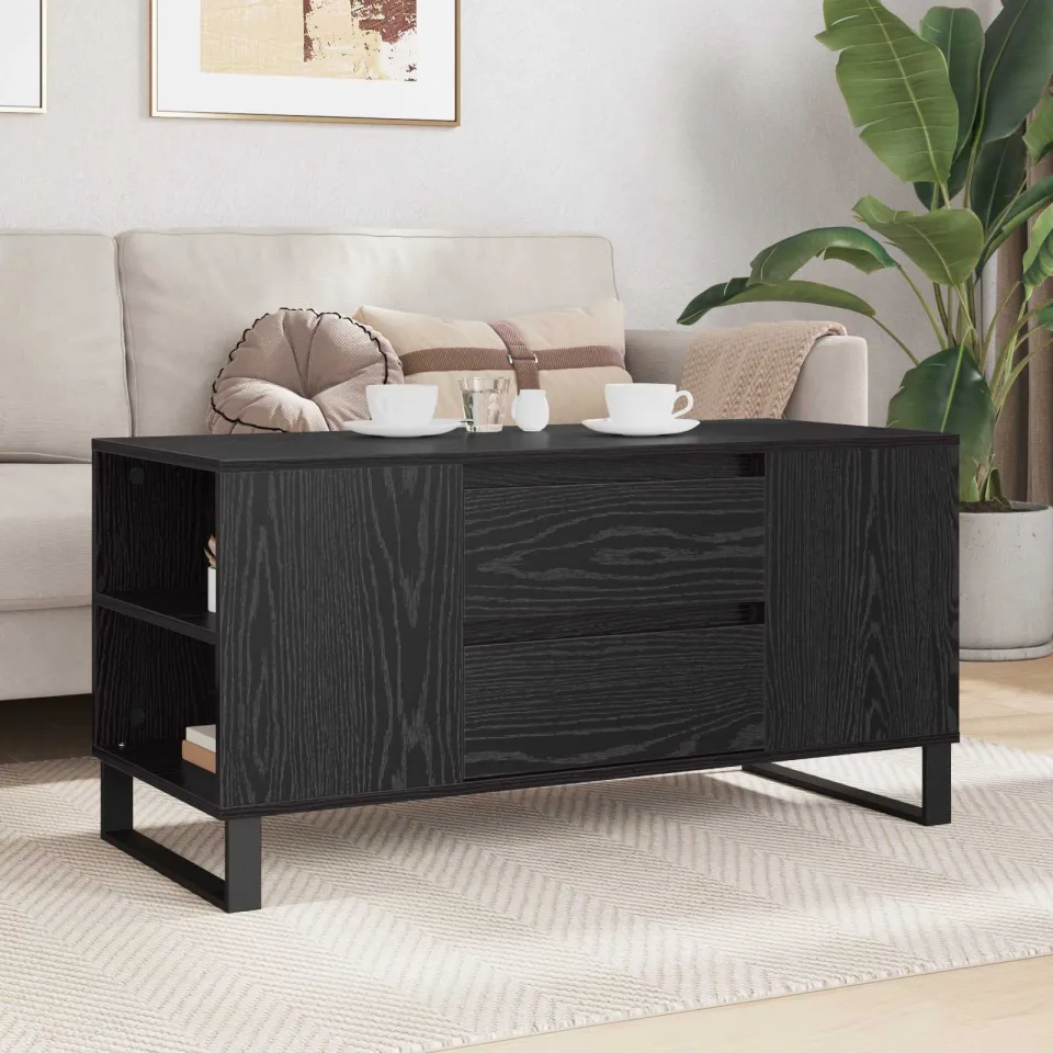 vidaXL Salontafel Zwart Eiken 102 x 44,5 x 50 cm Bewerkt hout, foto 3