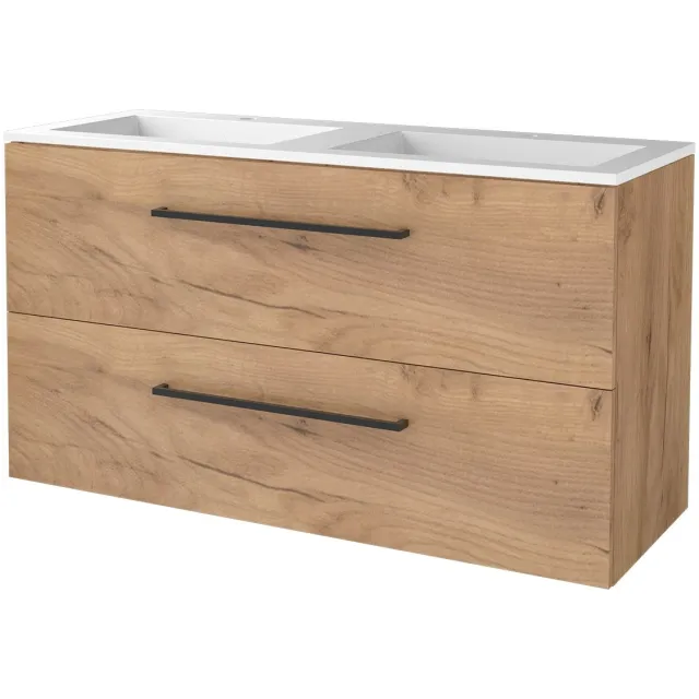 Boss & Wessing Badmeubelset BWS Salt 120x46cm Met Grepen 2 Lades Met Wastafel 2 Kraangaten Whisky Oak Bruin