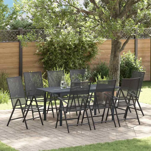 vidaXL Tuin eettafelset 9 st Antraciet Poedercoating staal, foto 2