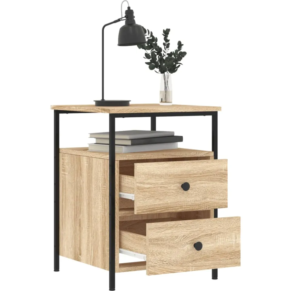 vidaXL Nachtkastje 44x45x60 cm bewerkt hout sonoma eikenkleurig, foto 4