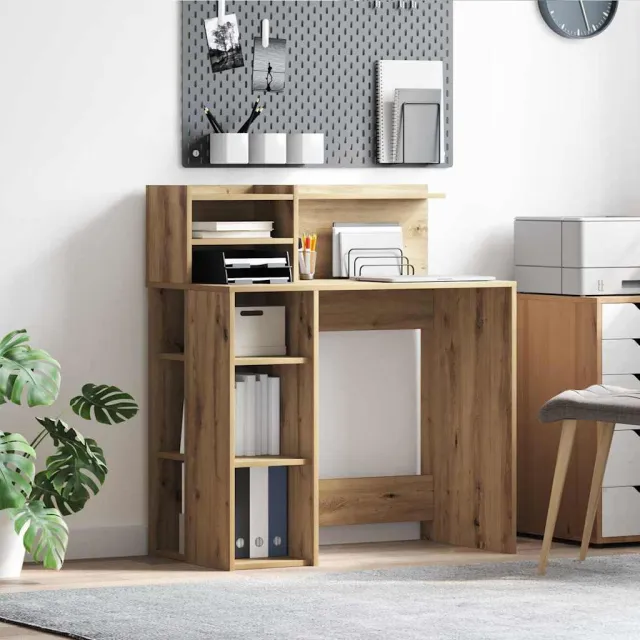 vidaXL Bureau Artisan Eiken 90 x 48 x 101,5 cm Bewerkt hout Bruin