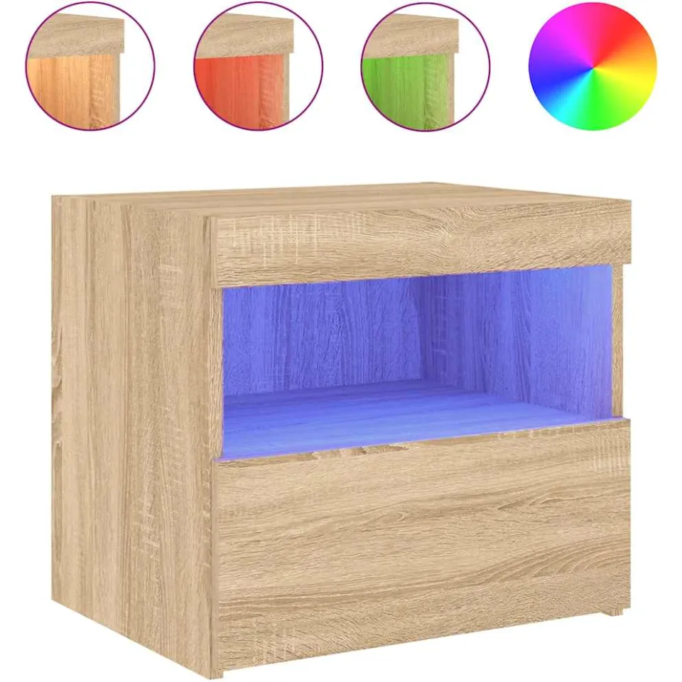 vidaXL Nachtkastje met LED-verlichting 50x40x45 cm sonoma eikenkleurig, foto 3