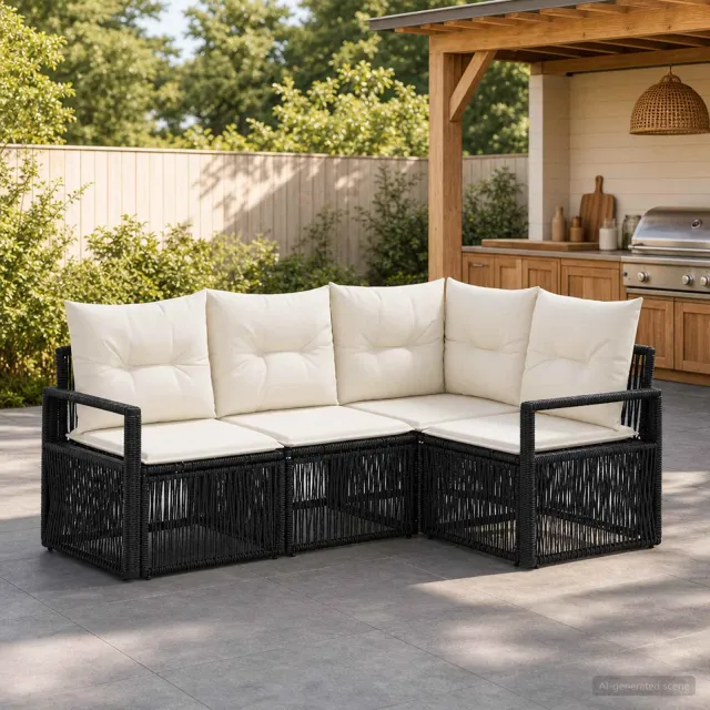 vidaXL Tuinbankenset 4 st 4-zits Zwart poly rattan, foto 2