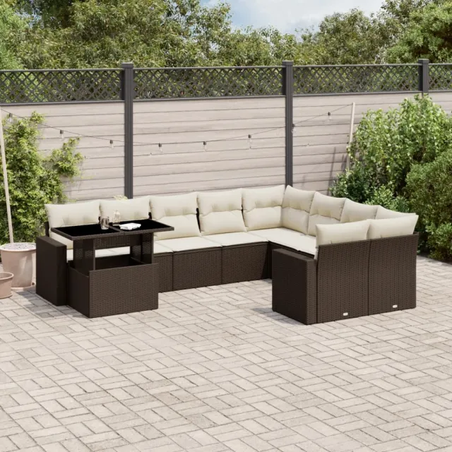 vidaXL 10-delige Loungeset met kussens poly rattan bruin, foto 2