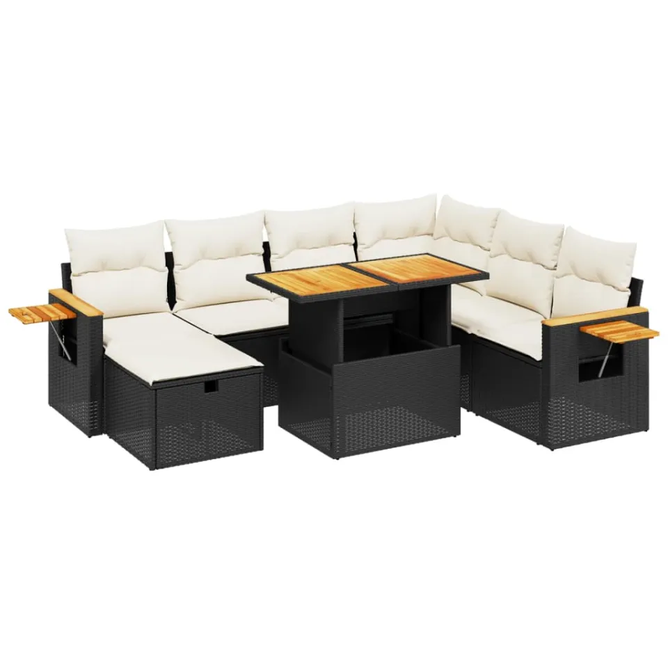 vidaXL 8-delige Loungeset met kussens poly rattan zwart