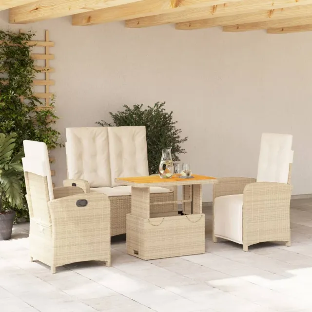vidaXL 4-delige Tuinset met kussens poly rattan beige, foto 2