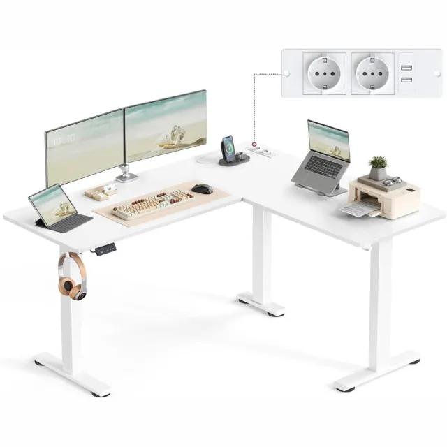 DailySupplies® Zit Sta Bureau Elektrisch - Verstelbaar Hoekbureau - Game Bureau - L Vorm - 140x160cm Wit
