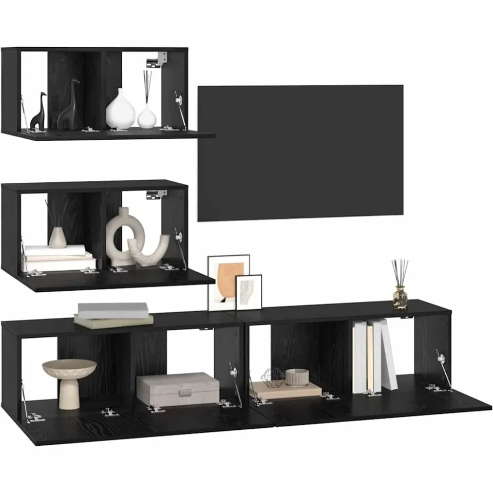vidaXL Tv-meubelset 4 st 80 x 30 x 30 cm Zwart eiken