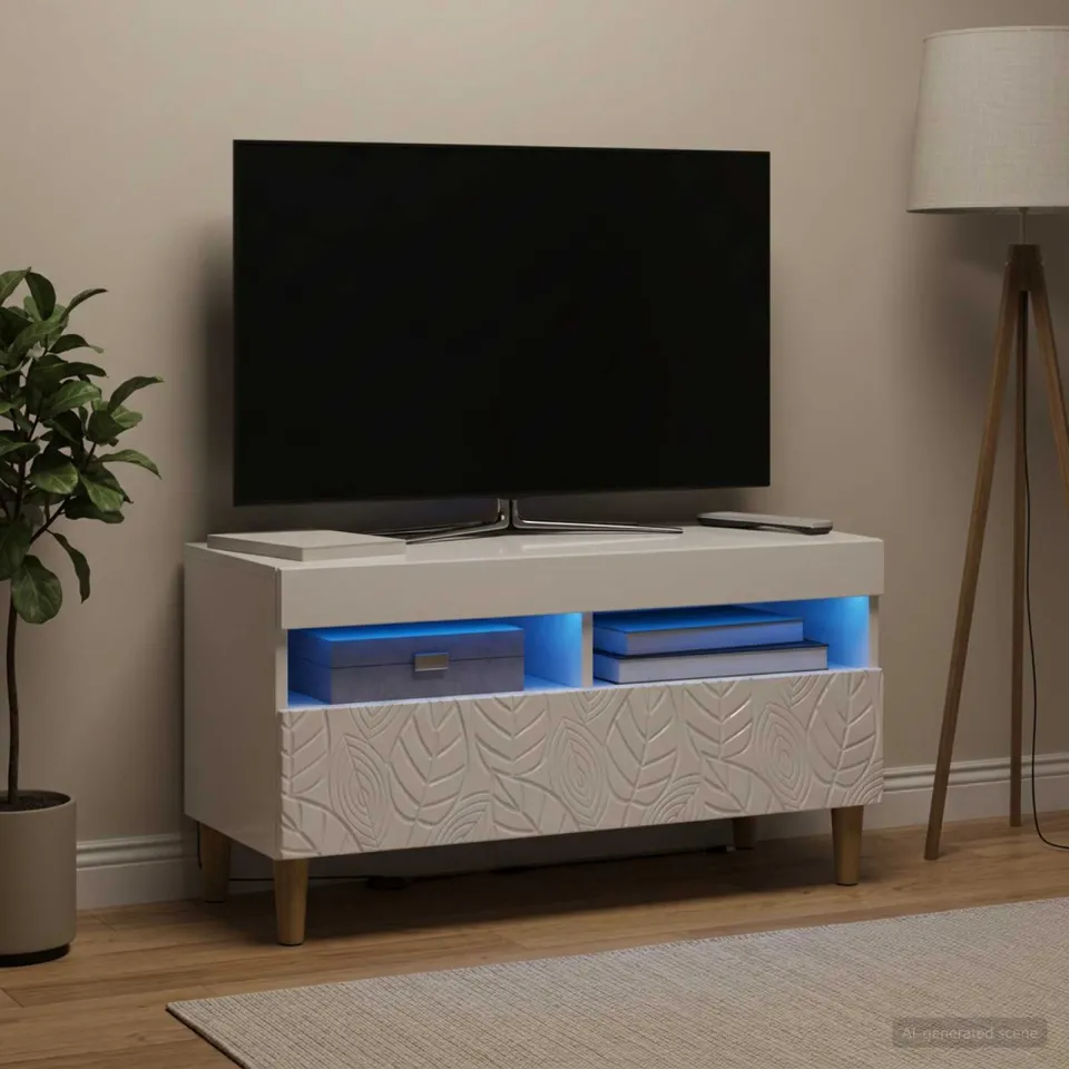 vidaXL LED tv-meubel Hoogglans Wit Bewerkt hout, foto 4