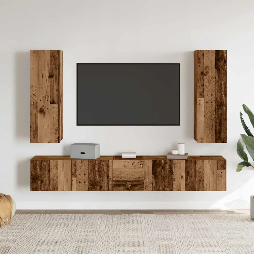 vidaXL Tv-wandkasten 5 st bewerkt hout oud houtkleurig bruin, foto 2