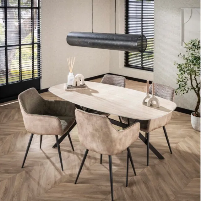 Meubelplaats Eetkamerstoel Kreta Ribstof - Zandkleur | Meubelplaats - eetkamerstoelen set van 2 Naturel