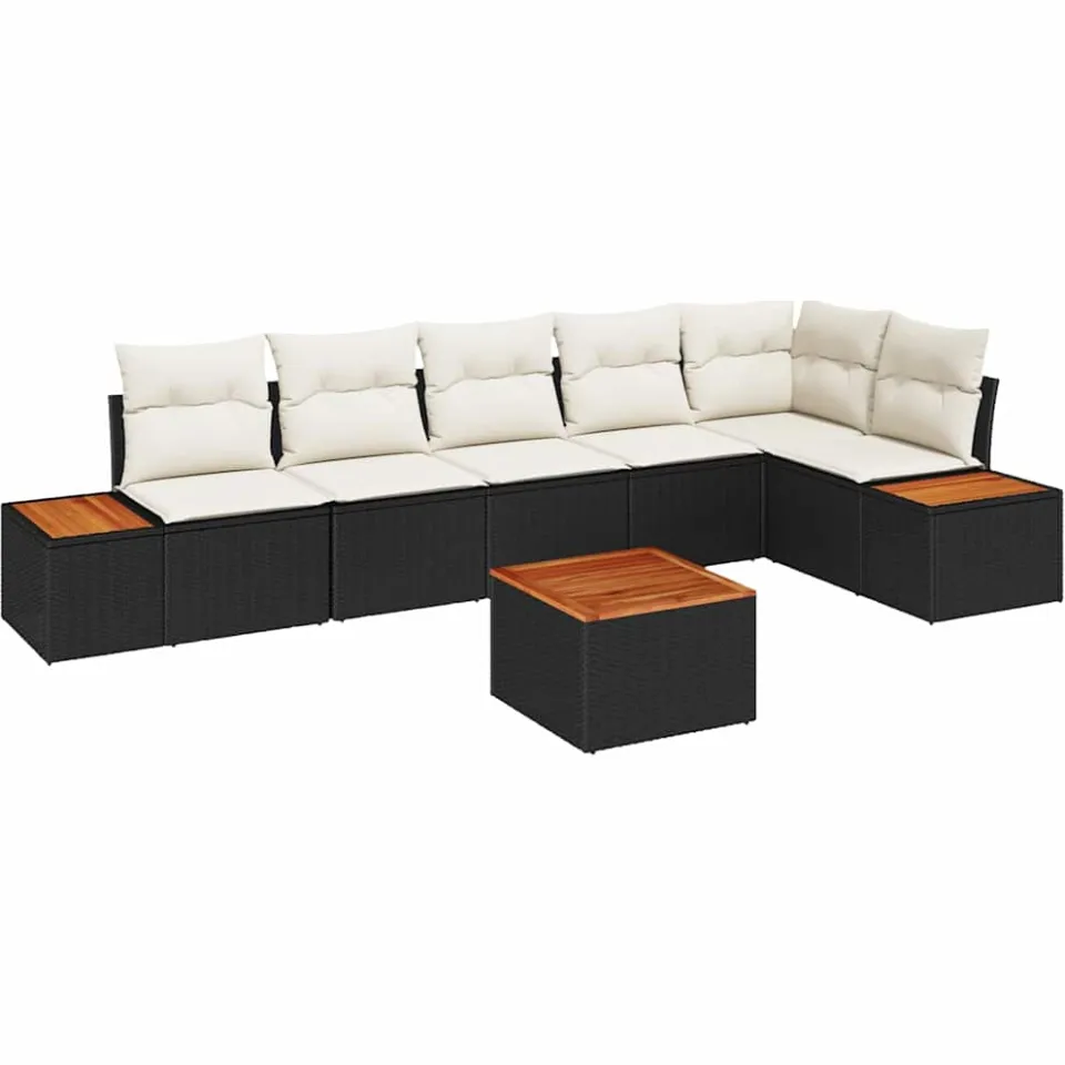 vidaXL Tuinbankenset 7 st Zwart Poly riet