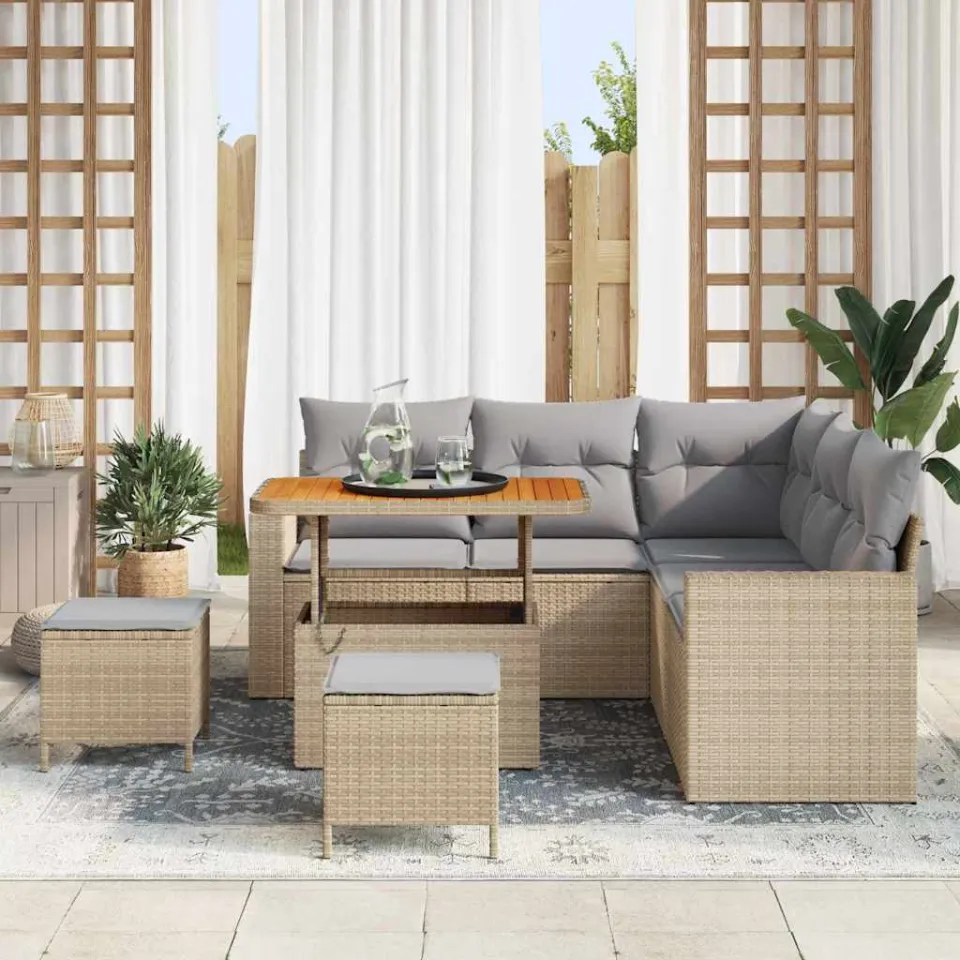 vidaXL Tuinbankenset 8 st Beige poly rattan, foto 3
