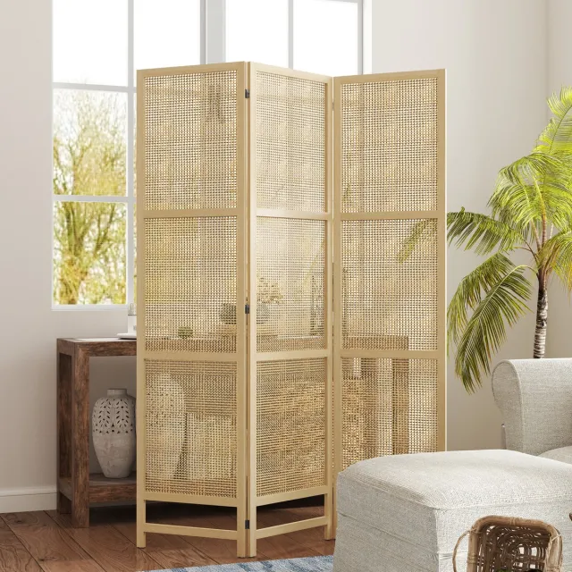 COVREO Kamerscherm 135 x 180 cm naturel hout, opvouwbaar 3-delig Natural Wood
