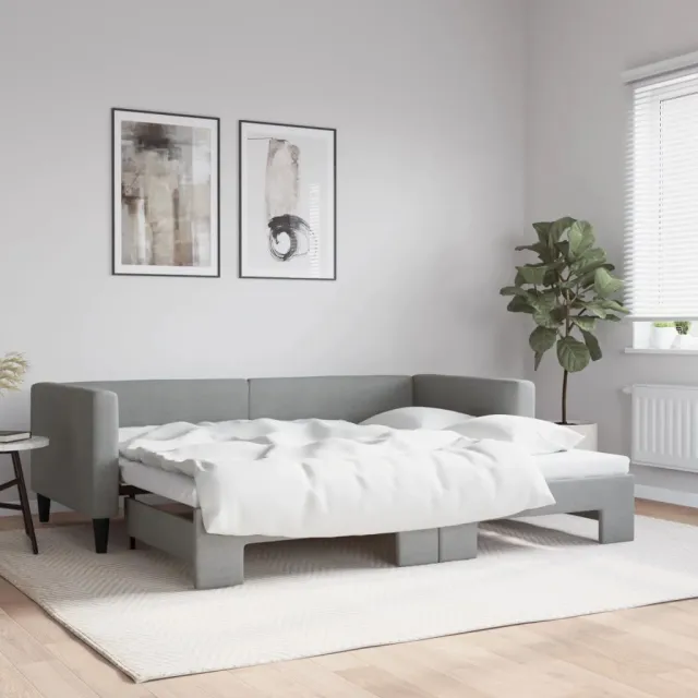 vidaXL Slaapbank met onderschuifbed 90x200 cm stof lichtgrijs grijs