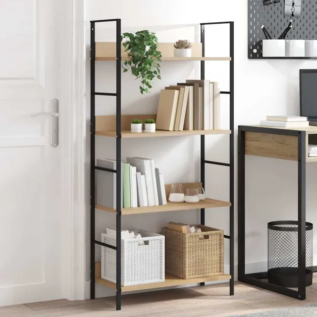 vidaXL Boekenkast 4 schappen 60x27,6x124,5 cm bewerkt hout eikenkleur, foto 2