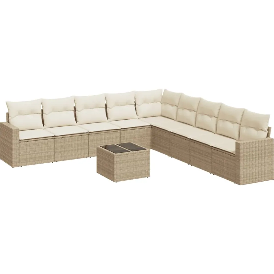 vidaXL 10-delige Loungeset met kussens poly rattan beige, foto 4