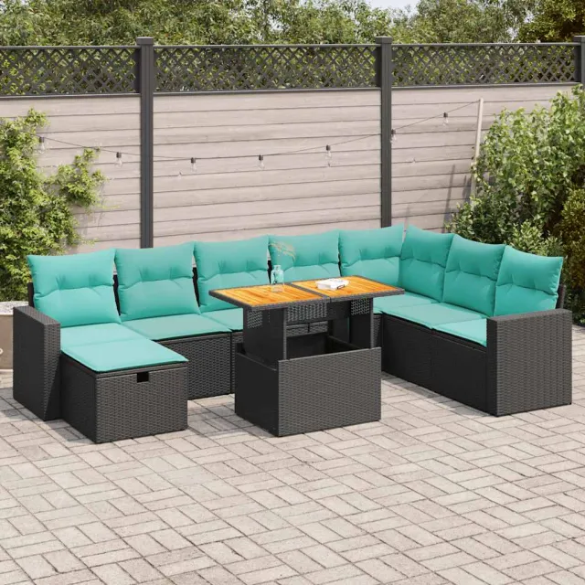 vidaXL 9-delige Loungeset met kussens poly rattan acacia zwart, foto 2