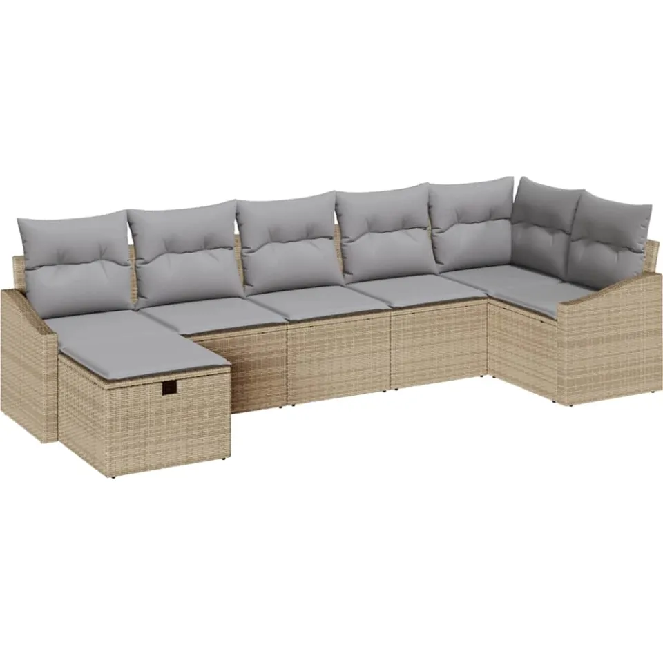 vidaXL Bankstel 7 st Beige poly rattan