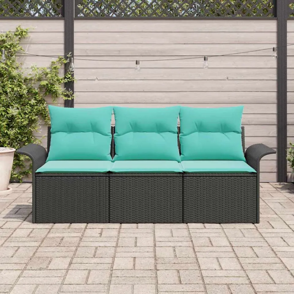 vidaXL Tuin Sofa Set 3 st Zwart Poly riet, foto 3