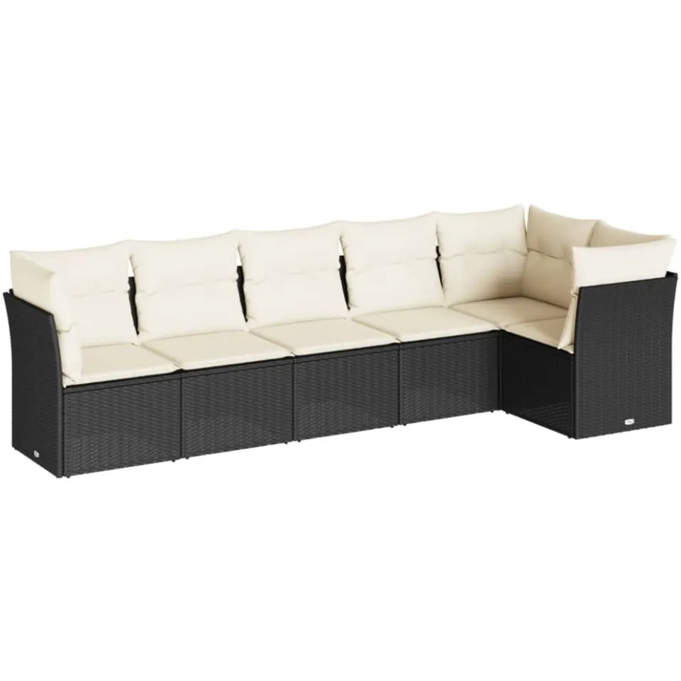 vidaXL 6-delige Loungeset met kussens poly rattan zwart
