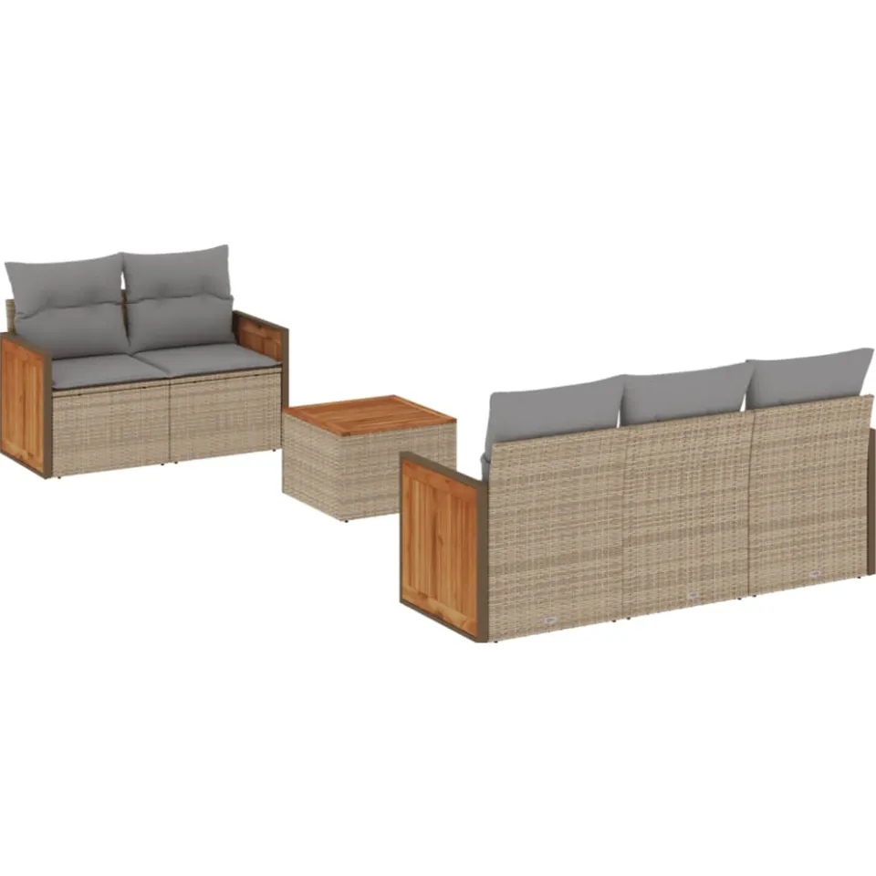vidaXL 6-delige Loungeset met kussens poly rattan beige, foto 3