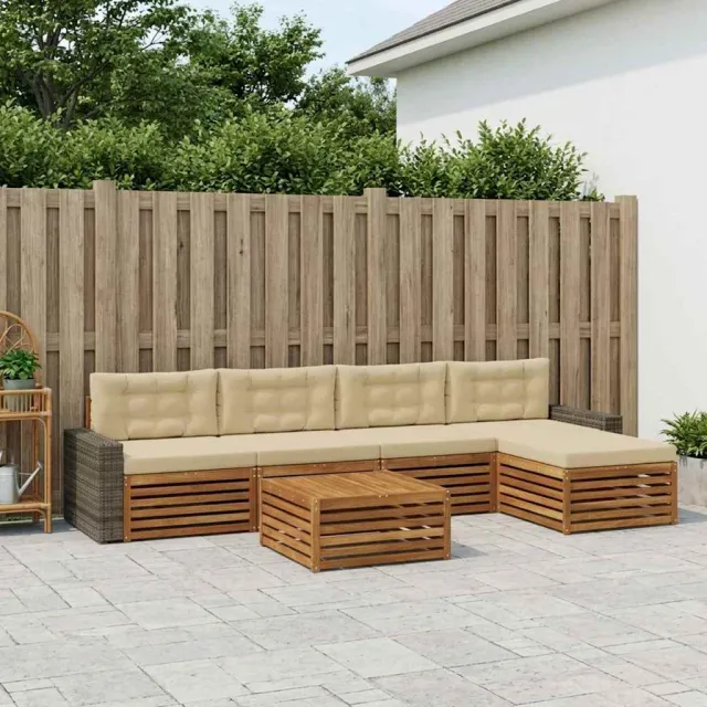vidaXL Buiten bankenset 6 st 5-zits Natuurlijk en Beige