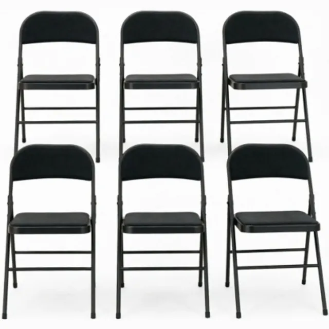 Rolipo Klapstoelen-Set Van 6 Klapstoelen-Klapstoelen Met Gevoerde Zitting-Opvouwbaar Voor Extra Zitplaatsen-Eetkamer 45 x 46 x 78 cm-Zwart